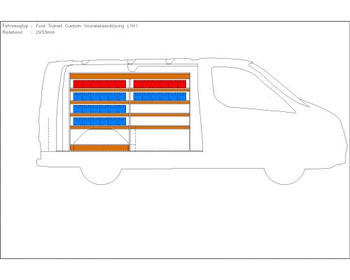 Ford Transit Custom L1 - Houten inrichting en betimmering stelling links T2
