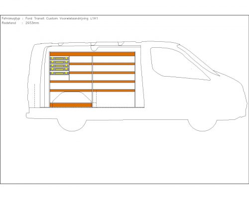 Ford Transit Custom L1 - Houten inrichting en betimmering stelling links T3