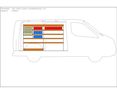 Ford Transit Custom L1 - Houten inrichting en betimmering stelling links T4