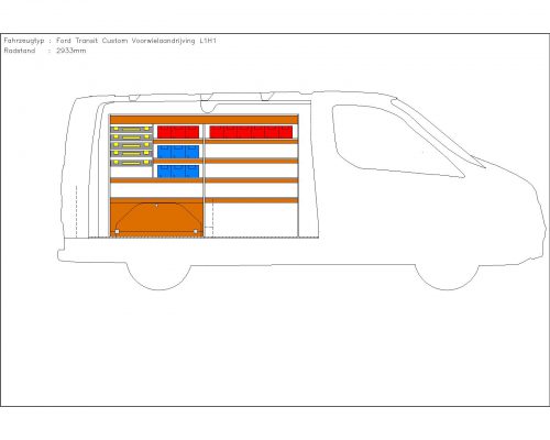 Ford Transit Custom L1 - Houten inrichting en betimmering stelling links T5