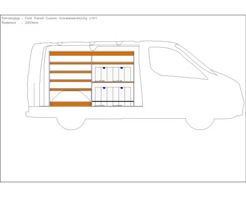 Ford Transit Custom L1 - Houten inrichting en betimmering stelling links T6