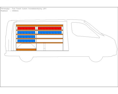 Ford Transit Custom L2 - Houten inrichting en betimmering stelling links T2