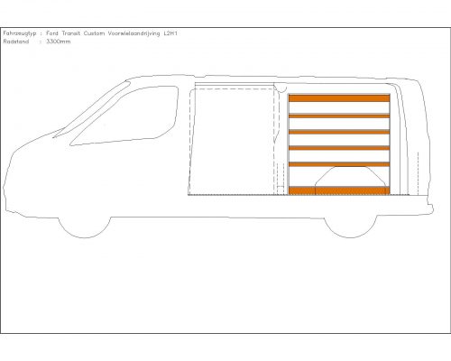 Ford Transit Custom L2 - Houten inrichting en betimmering stelling rechts T1