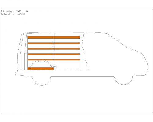 Volkswagen Transporter L1 - Houten inrichting en betimmering stelling links T1