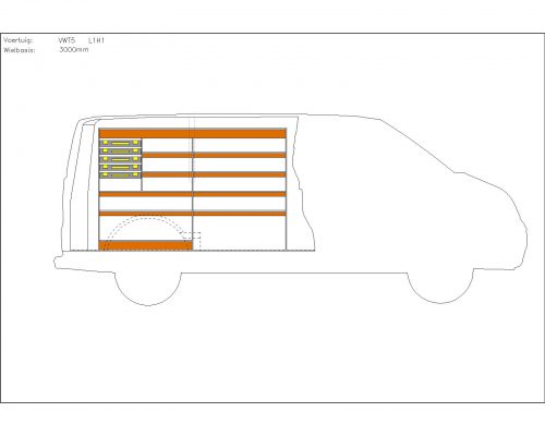 Volkswagen Transporter L1 - Houten inrichting en betimmering stelling links T3