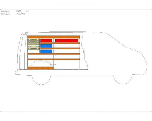Volkswagen Transporter L1 - Houten inrichting en betimmering stelling links T4