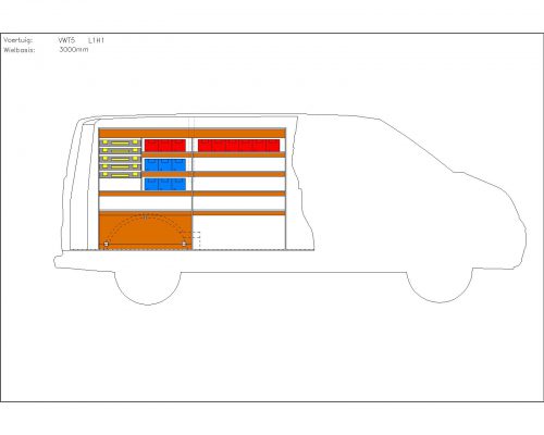 Volkswagen Transporter L1 - Houten inrichting en betimmering stelling links T5