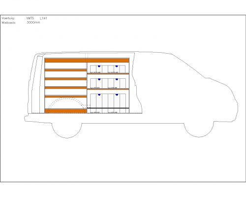 Volkswagen Transporter L1 - Houten inrichting en betimmering stelling links T6
