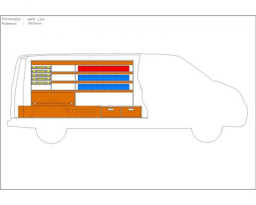 Volkswagen Transporter L2 - Houten inrichting en betimmering bodemladesysteem met stelling