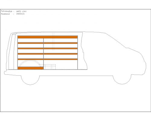 Volkswagen Transporter L2 - Houten inrichting en betimmering stelling links T1