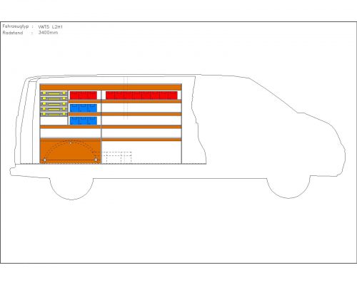 Volkswagen Transporter L2 - Houten inrichting en betimmering stelling links T5