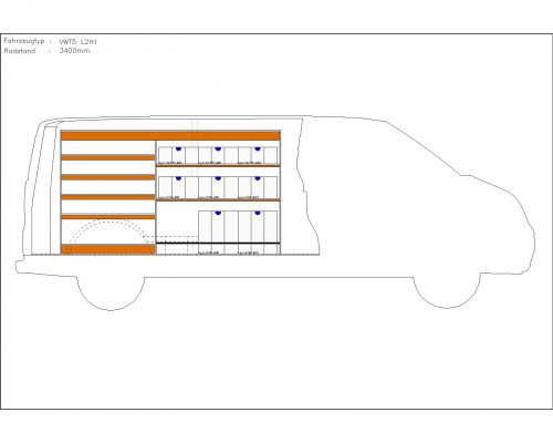 Volkswagen Transporter L2 - Houten inrichting en betimmering stelling links T6