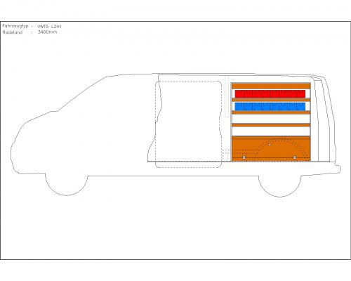 Volkswagen Transporter L2 - Houten inrichting en betimmering stelling rechts T2