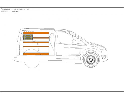Ford Transit Connect L1 - Houten inrichting en betimmering stelling links T3