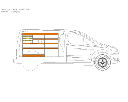 Ford Transit Connect L2 - Houten inrichting en betimmering stelling links T3
