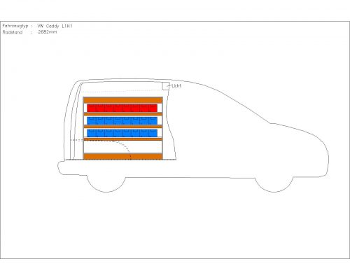 Volkswagen Caddy L1 - Houten inrichting en betimmering stelling links T2