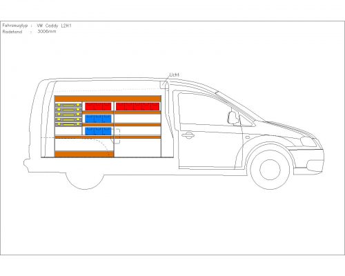 Volkswagen Caddy L2 - Houten inrichting en betimmering stelling links T4