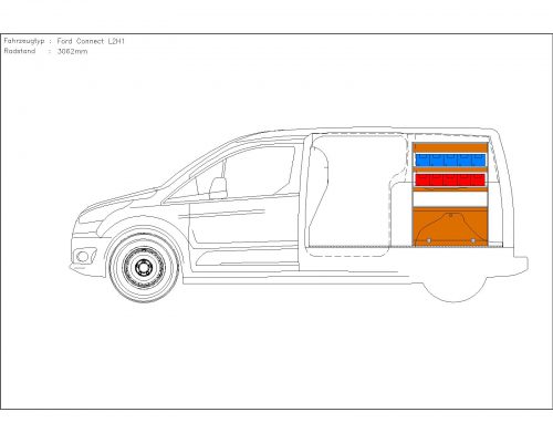 Ford Transit Connect L2 - Houten inrichting en betimmering stelling rechts T2