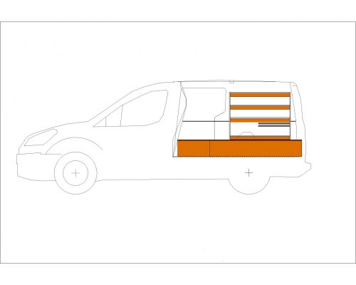 Peugeot Partner L2 - Houten inrichting en betimmering bodemladesysteem met stelling - Afbeelding 3