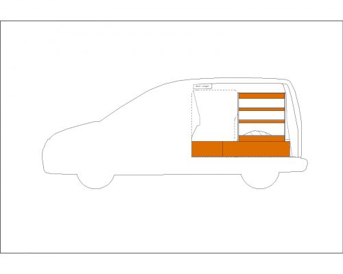 Volkswagen Caddy L1 - Houten inrichting en betimmering bodemladesysteem met stelling - Afbeelding 2