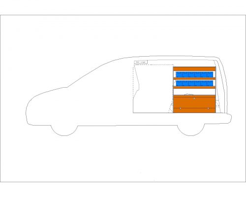 Volkswagen Caddy L2 - Houten inrichting en betimmering stelling rechts T2